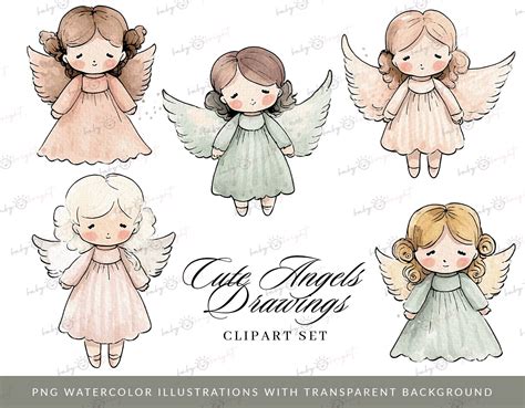 Angel Illustration Clipart Set Cherubs Watercolor Illustrations With
