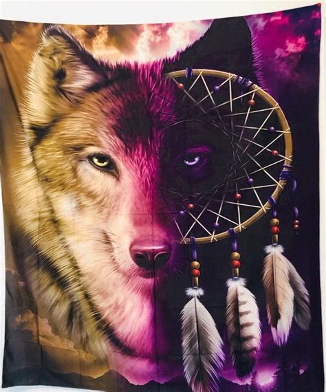 Wolf Dream Catchers Tapestry Wall Art Boho Wall Decor Hippie Etsy