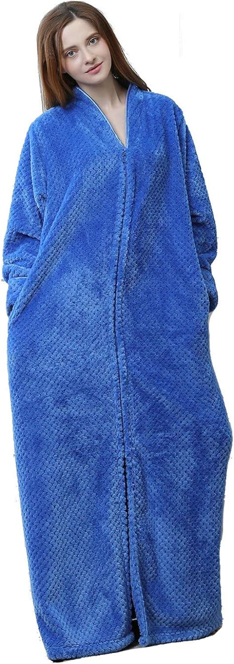 Womens Zip Front Bathrobe Premium Flannel Fleece Plush Caftan Soft
