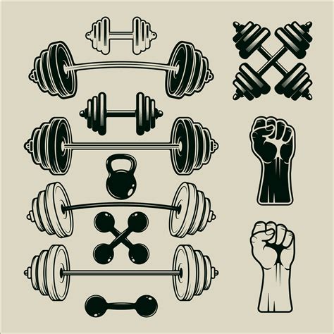 Set Of Icon Gym Or Fitness Equipment Vector Vintage Illustration