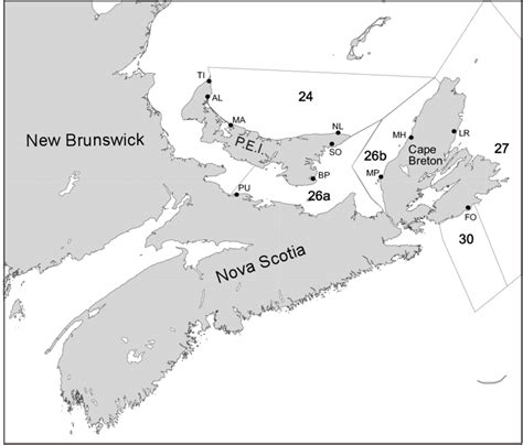Map Of The Maritime Provinces Canada Showing Lobster Fishing Areas