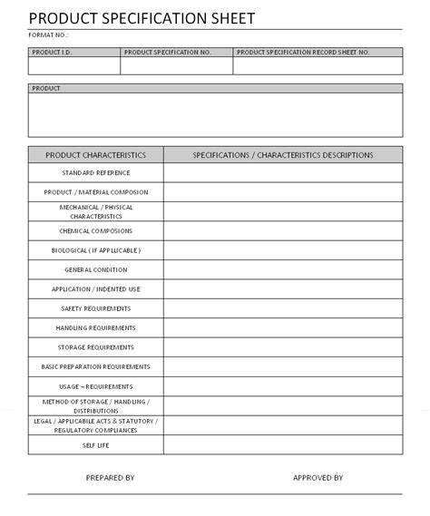 Product Specification Sheet Format Samples Word Document Download