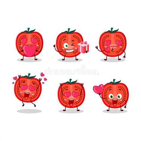 Slice Of Tomato Cartoon Character With Love Cute Emoticon Stock Vector