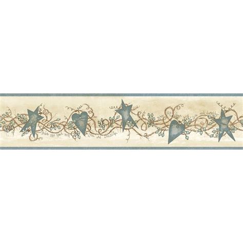 Chesapeake Paxton Blue Tin Hearts And Stars Wallpaper Border Sample