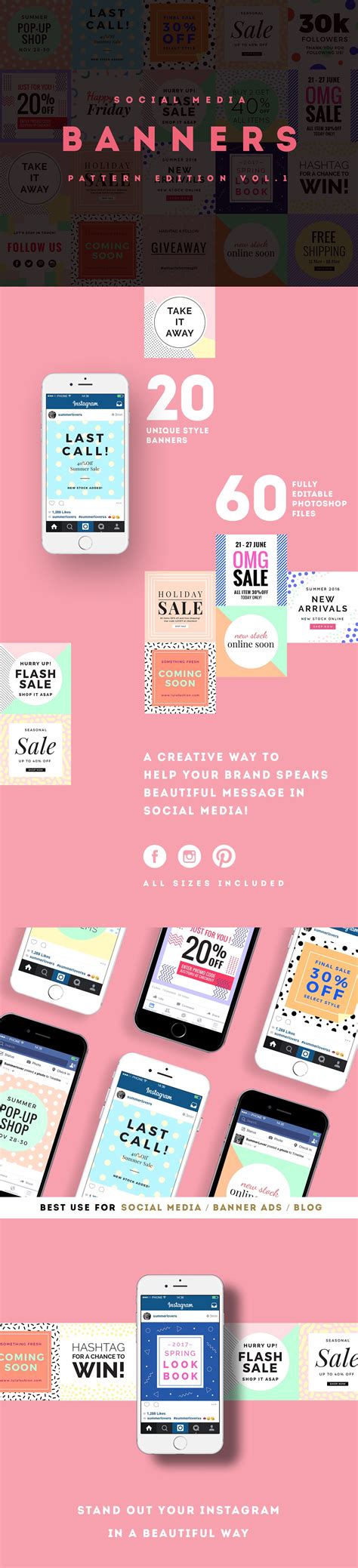 Saprol #socialmedia kit a handy tool that would turn your #artwork into engaging promo images for social media. Modern Pattern Social Media Banners Best for Instagram ...