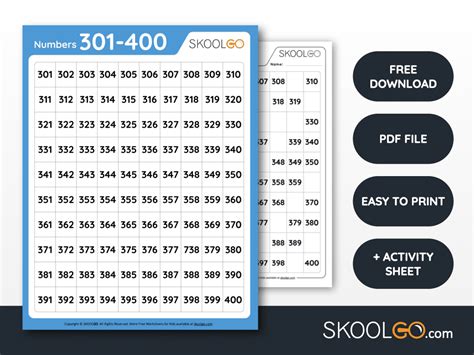 Numbers 301 To 400 Free Worksheet For Kids Skoolgo
