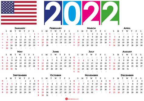 2022 Calendar Usa With Holidays And Weeks Numbers Calendarena