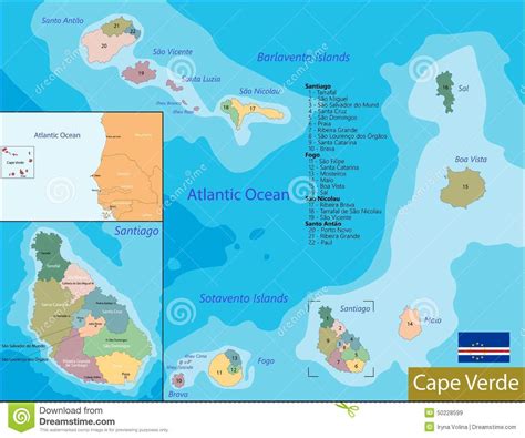 Republic of cabo verde independent country comprising ten islands off the western coast of africa detailed profile, population and facts. Kap-Verde KARTE vektor abbildung. Illustration von ...