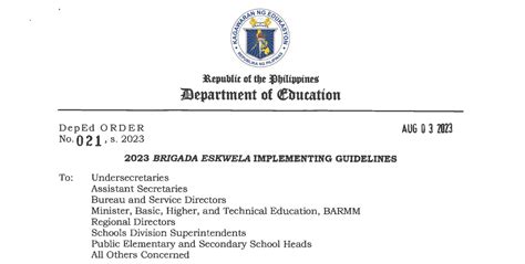 Deped Order No 021 S 2023 2023 Brigada Eskwela Implementing Guidelines