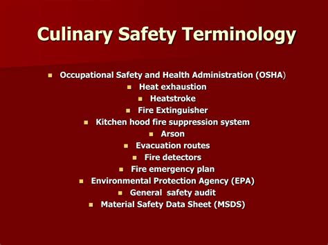 Specifically, this requires unrestricted employee access to the material safety data sheet or equivalent. PPT - Introduction to Culinary Arts Kitchen Safety ...
