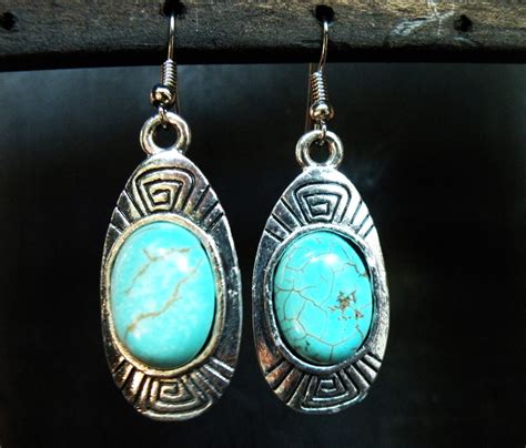 Turquoise Aztec Earrings Southwestern Jewelry
