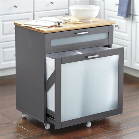 New black painted wood double trash bin cabinet garbage can tilt out doors reserved listing for mm5702. Mobile Trash Cabinet in 2020 | Hidden trash can kitchen ...
