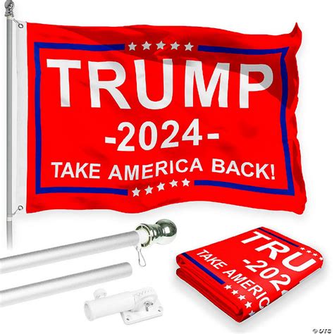 g128 combo 6ft silver flagpole and 3x5 ft trump 2024 take america back red printed 150d polyester