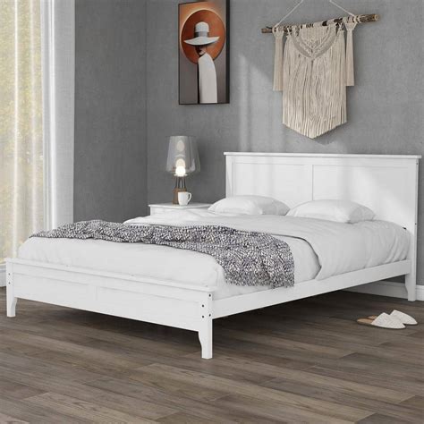 Anbazar Modern White 60 In W Queen Size Platform Bed With Headboard