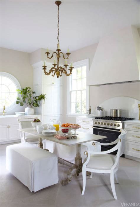 Gray kitchen cabinets with white island and rope and. White and Gray French Kitchen with Trestle Dining Table ...