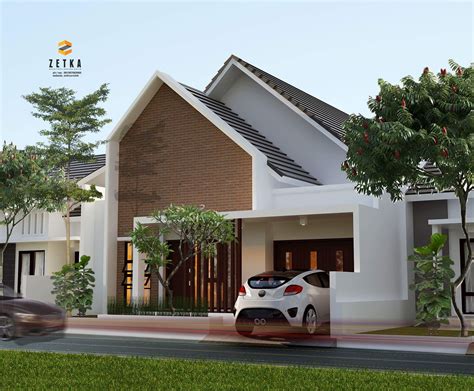 rumah satu lantai sederhana namun berkelas, memunculkan atap miring