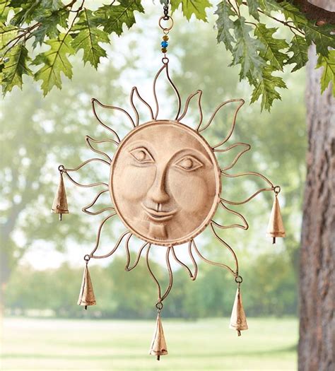 Large Outdoor Metal Wind Chime With Bells Golden Summer Smiling Sun