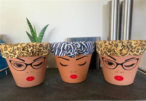 Terracotta Face Planter Pots With Headwrap Etsy Plant Pots Crafts