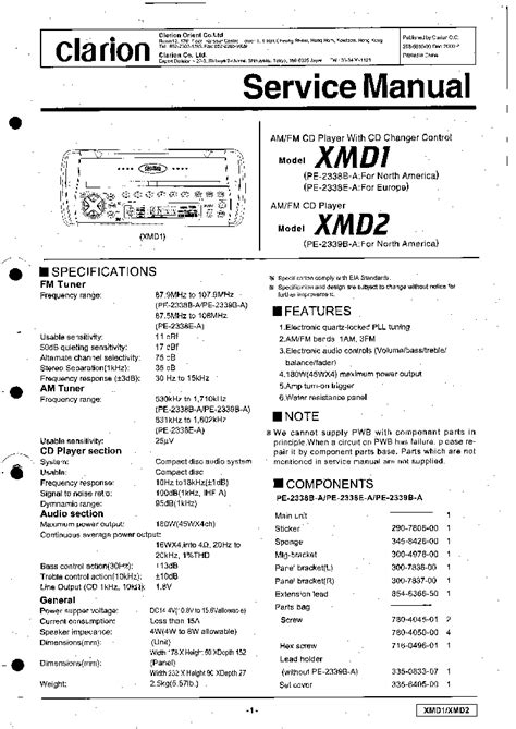 CLARION XMD1 XMD2 SM Service Manual download, schematics ...