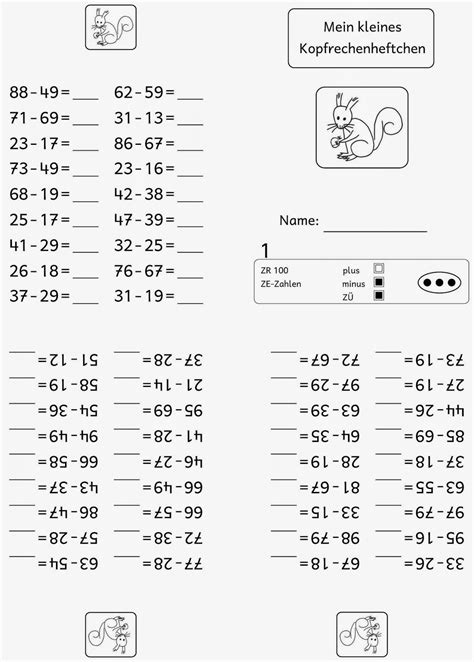 Mathematik inhalte in der 1. Kopfrechenheftchen ZR 100 minus (1) | Mathe unterrichten, Mathematikunterricht und Schulaufgaben