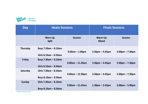 Isc Session Times Fermoy Swimming Club