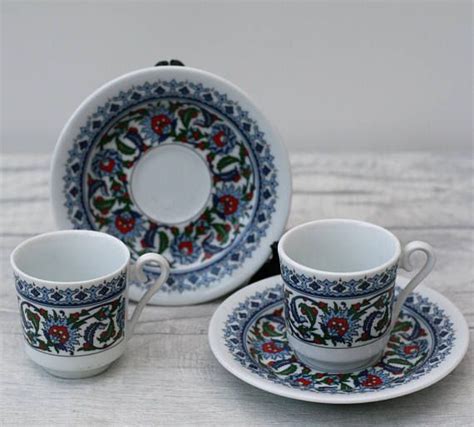 Turkish Kutahya Coffee Cup And Saucer Set Of 2 Home Decor Etsy