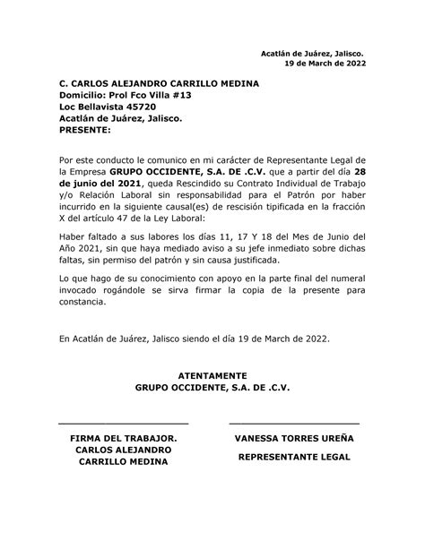 Carta De Aviso De Rescision Laboral House My D Hot Sex Picture