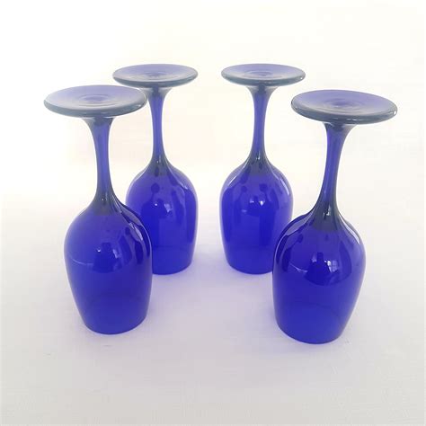 Vintage Cobalt Blue Libbey Premiere Wine Glass Set Blue Stemware Water Glasses