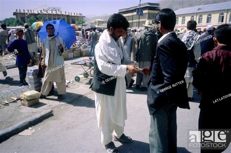 City Bazaar Market Stalls Goods Displayed People Man Exchanging