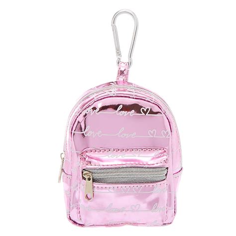 Metallic Love Script Mini Backpack Keychain Pink Claires Us