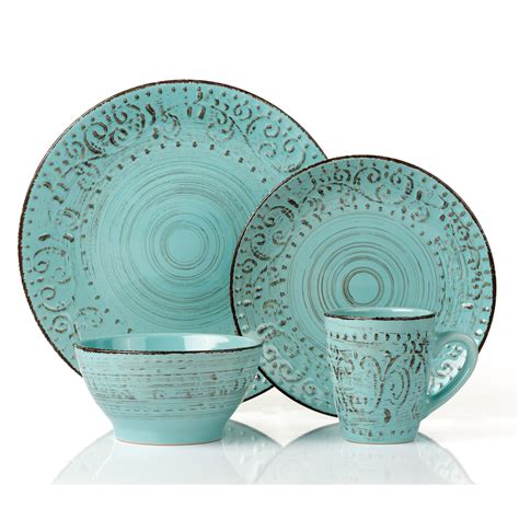Features unique, organic shapes and a soft, ribbed design element striking presentation: Hometrends Dinnerware Set & Lorren Home Trends Blue/Green ...