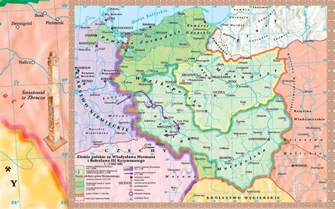 Na tej turystycznej mapie polski zaznaczyliśmy miejscowości i atrakcje turystyczne, a także noclegi. MAPA Polska pierwszych Piastów :: Pomocedydaktyczne.eu