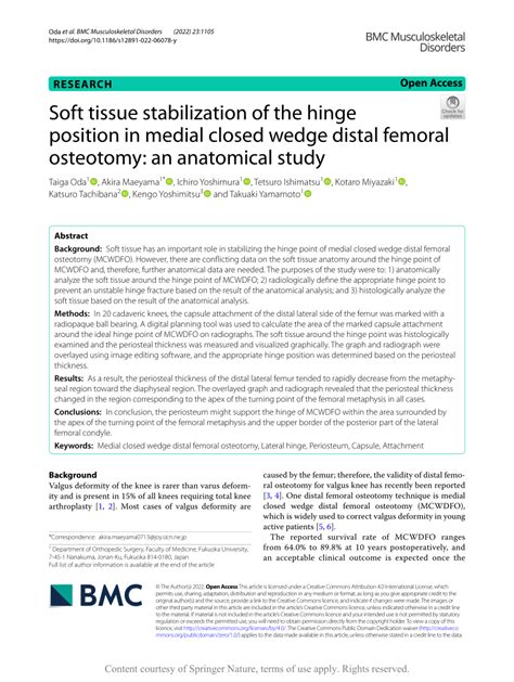 PDF Soft Tissue Stabilization Of The Hinge Position In Medial Closed