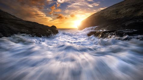 Photography Nature Sunset Long Exposure Water Waves