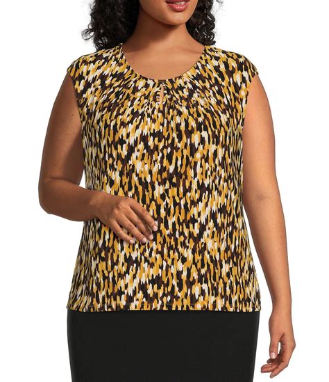 Kasper Plus Size Abstract Print Stretch Knit Jersey Crew Neck Cap