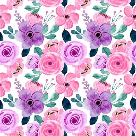 Premium Vector Lovely Pink Purple Watercolor Floral Seamless Pattern