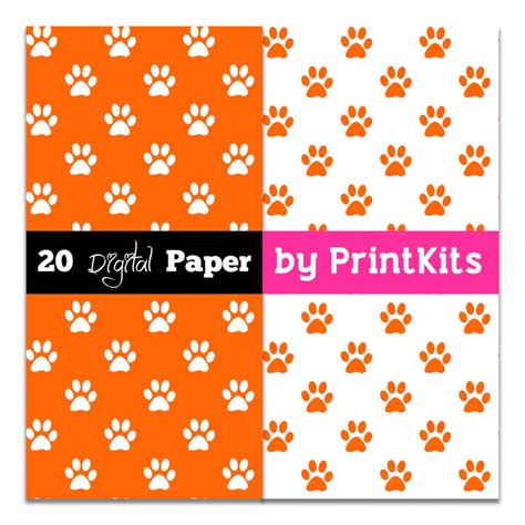 Paw Print Digital Paper Printable Paw Print Paper Basic Digital Paper