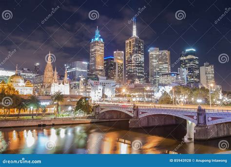 The Scenery View Of Melbourne Cityscape In The Night Time Australia