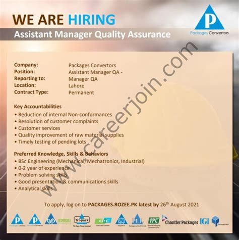 Packages Converters Jobs Assistant Manager Quality Assurance