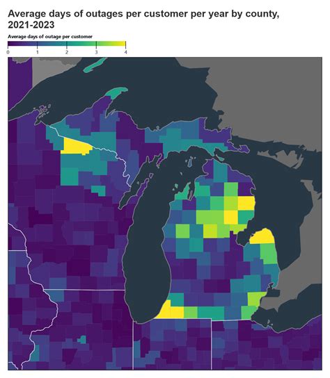A map of Michigan power outage severity