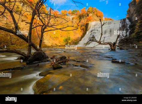 Waterfalls In Autumn Stock Photo Alamy