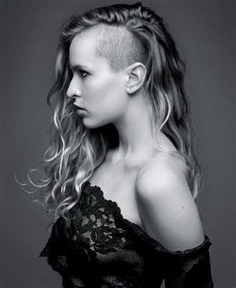 A perfect side part haircut can be made with the combination of side shaved and long top. Semi shaved hairstyles for women