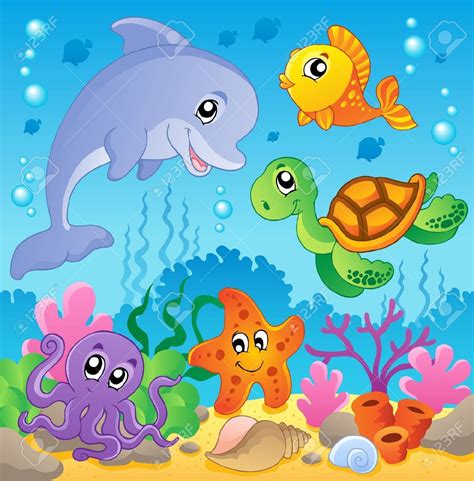 Image With Undersea Theme 2 Vector Illustration Cartoon Sea Animals