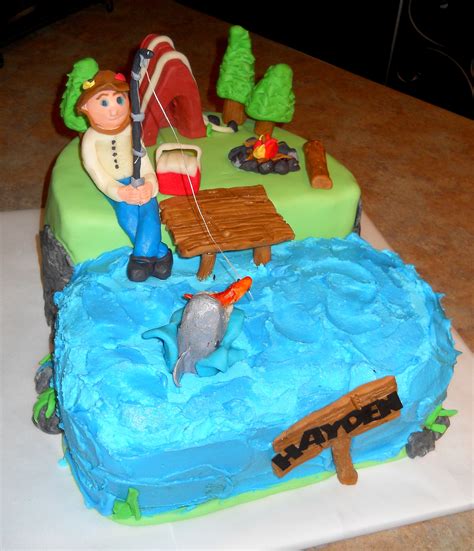 All of the cattails, rocks and leaves were also made from gumpaste. Fishing Themed Birthday Cake - CakeCentral.com