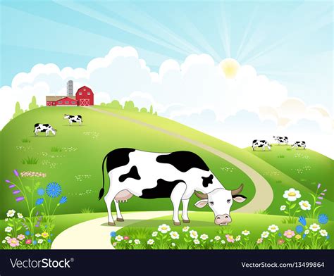 Dairy Farm And A Herd Of Cows On A Beautiful Vector Image