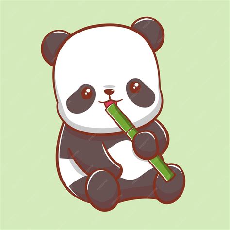 Premium Vector Cute Panda Eating Bamboo Cartoon Illustration