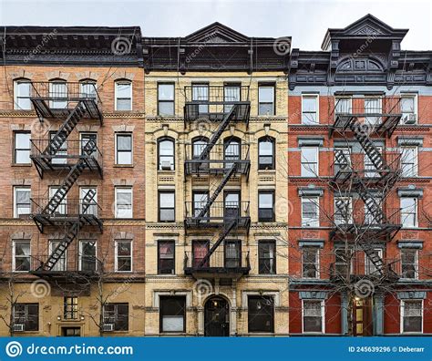 Exterior View Of Old Brick Apartment Buildings In The East Village