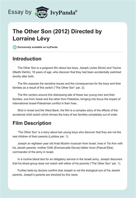 The Other Son 2012 Directed By Lorraine Lévy 854 Words Movie Review Example
