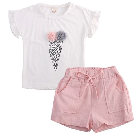 Summer Kids Baby Girls Outfits Clothes Short Sleeve White T Shirt Tops