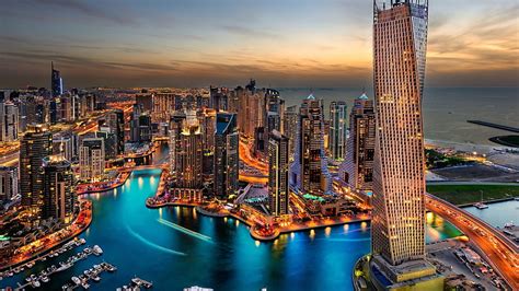 2024 Dubai Skyscrapers Uae Sunset Evening City United Arab Emirates